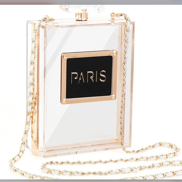 Women's Acrylic Paris Perfume Shaped Bag Purses Clutch Evening Banquet Handbag - Picture 1 of 6